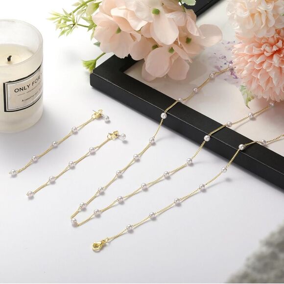 14 K Gold Plated and Faux Pearl Three Piece Jewelry Suite - Picture 3 of 5